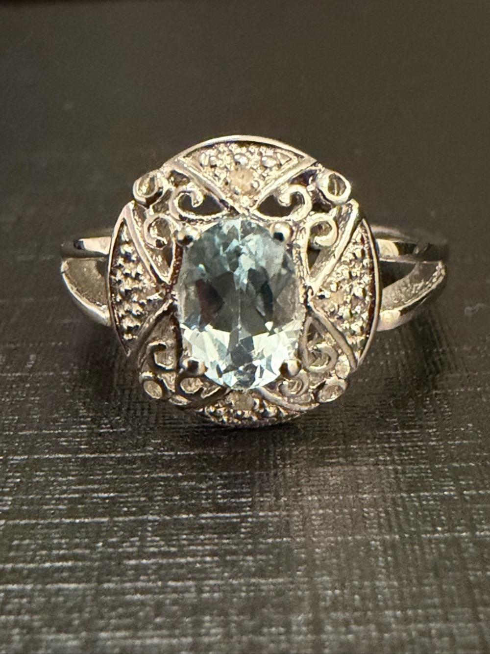 Gorgeous Womens 14K White Gold Over 925 Diamonds and 1.0 CTW Swiss Blue Topaz